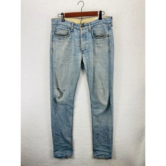 Rag & Bone Slim Fit Jeans Men’s Size 31 Blue Distressed Button Fly Casual Denim - Picture 1 of 16